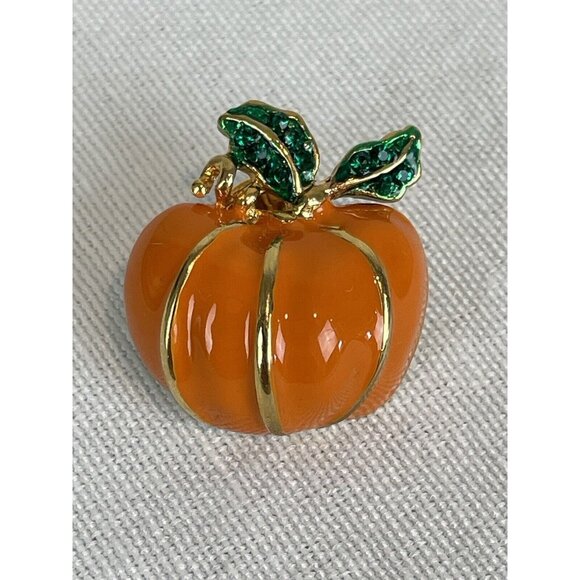 Unbranded Jewelry - Pumpkin Pin Brooch Orange Crystal Rhinestone Leaves Halloween Autumn Fall